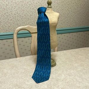 VINTAGE ECHO 100% SILK TEAL BLUE DECO DESIGN NECKTIE MADE IN ITALY
